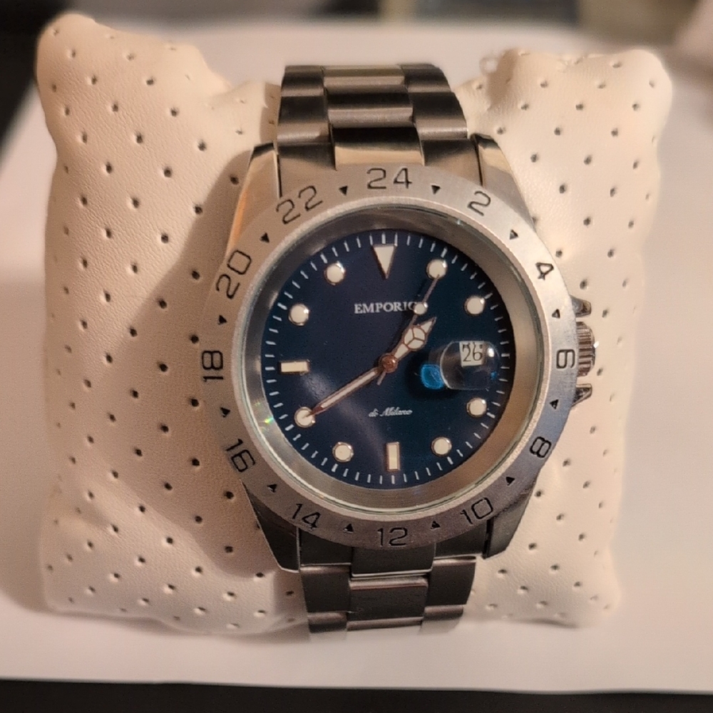Emporio Armani Silver and Blue Watch